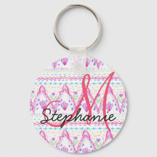 Porte-clés Aquarelle rose jolie Bohème Aztec