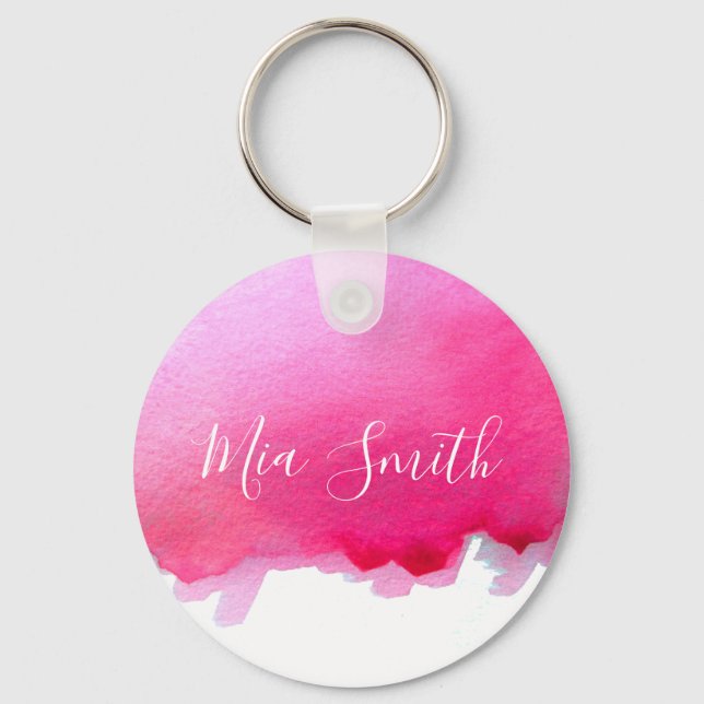 Porte-clés Aquarelle rose mignon fille nom du cadeau (Recto)