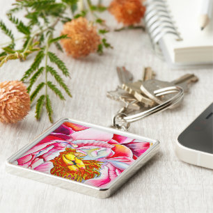 Porte-clés Aquarelle rose Peony