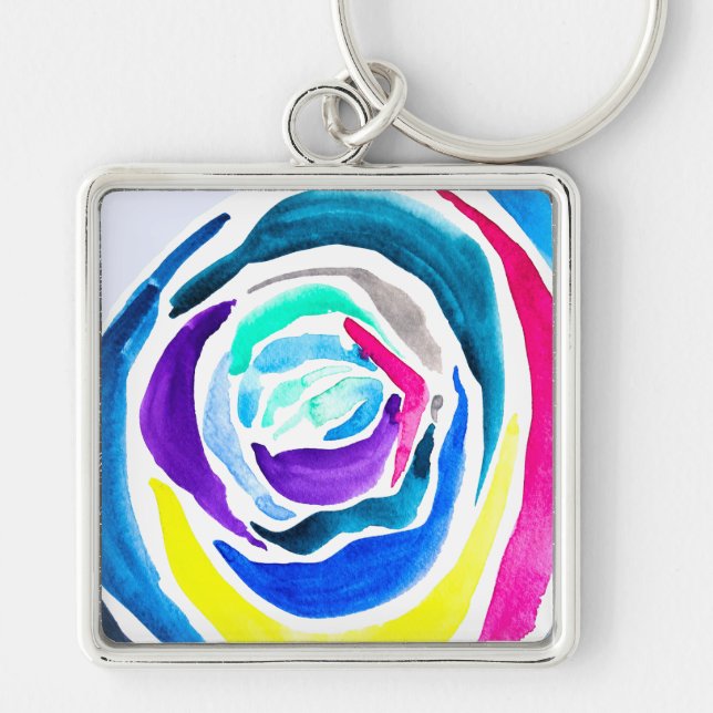Porte-clés Aquarelle rose pop art bleu (Devant)