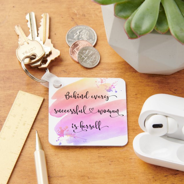 Porte-clés Aquarelle rose Quote de femme avec succès (Bureau)