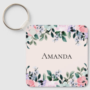 Porte-clés Aquarelle rose violet et verte