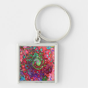 Porte-clés Aquarelle Rouge Super Abstrait Retro Liquid Swirl