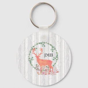Porte-clés Aquarelle Russe Reindeer Boho Monogramme personnal