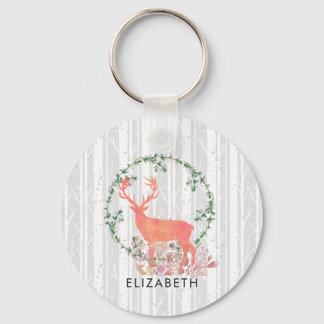 Porte-clés Aquarelle Russe Reindeer Boho personnalisée (Recto)