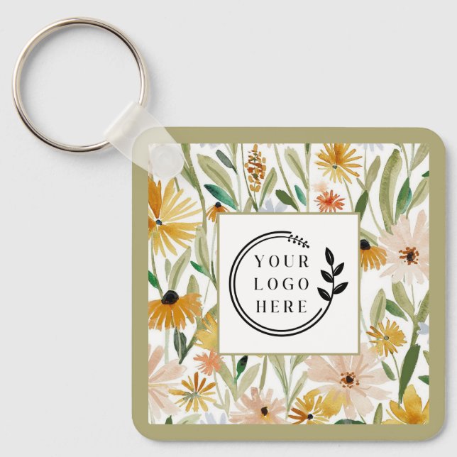Porte-clés Aquarelle rustique Fleurs sauvages Logo Code QR (Recto)