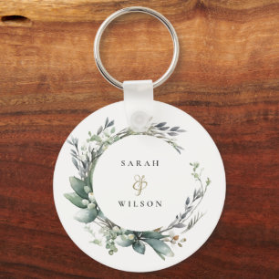 Porte-clés Aquarelle rustique Mariage de serrure vert feuilla