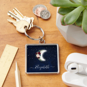 Porte-clés Aquarelle Sky Celestial Floral Moon Stars
