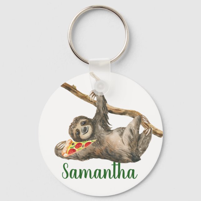 Porte-clés Aquarelle Sloth Monogram Pizza Funny (Recto)