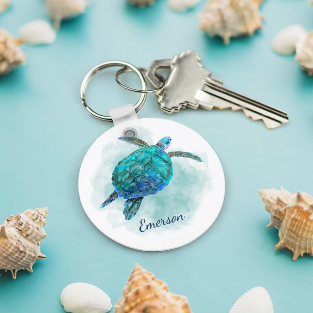 Porte-clés Aquarelle Tortue de mer Personnalisée (Créateur téléchargé)