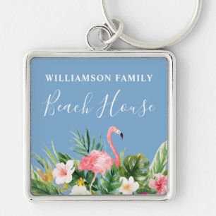 Porte-clés Aquarelle Tropical Floral Family Beach House Bleu