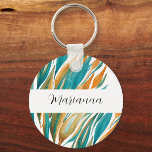 Porte-clés Aquarelle Turquoise Et Rust Fall Peinte À La Main