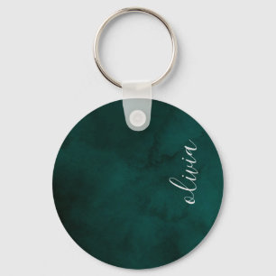 Porte-clés Aquarelle vert foncé Nom du monogramme