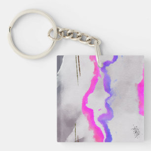 Porte-clés Aquarelle violet et rose Abstrait Impression métal