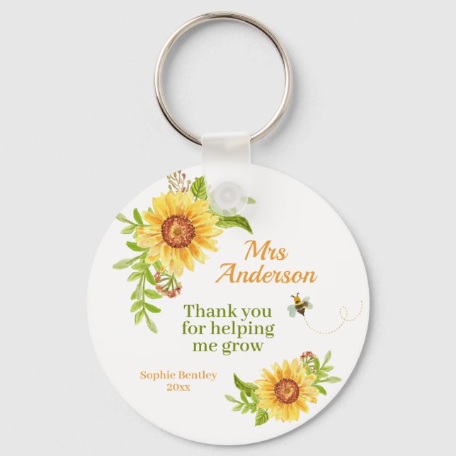 Porte-clés Aquarelle Yellow Sunflower Appréciation de l'ensei (Recto)