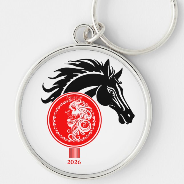 Porte-clés Aquarius x année personnalisée du cheval 2026 (Devant)