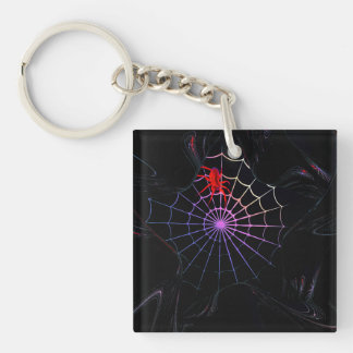 Porte-clés Araignée Rouge Dans Une Toile Qui Brille