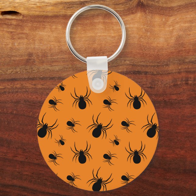 Porte-clés Araignées Halloween motif noir et orange (Recto)