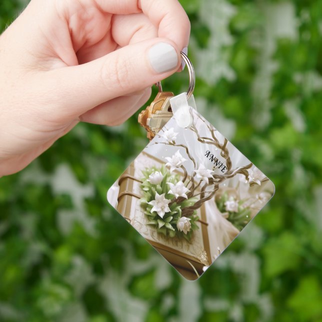 Porte-clés Arbre à fleurs croissant à partir d'un livre perso (main)
