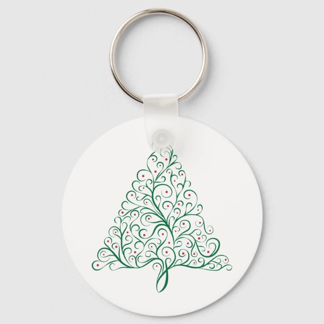 Porte-clés Arbre de Noël fleuri en rouge et vert (Recto)