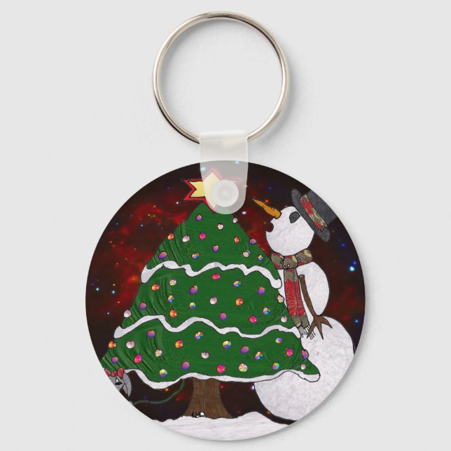 Porte-clés Arbre de Noël Snowman Surprise Art Imprimer (Recto)