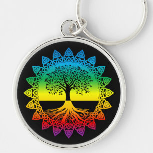 Porte-clés Arbre de vie celtique de Mandala en arc-en-ciel su
