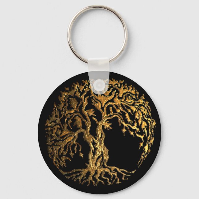 Porte-clés Arbre de vie Mehndi (Or) (Recto)