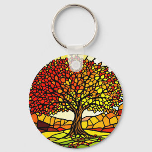 Porte-clés Arbre de Vie Mosaïque de Verre Brisé Couleurs d'Au