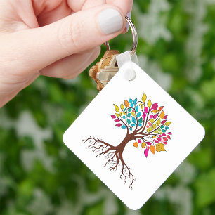 Porte-clés Arbre de Vie vibrant : Racines et feuilles colorée