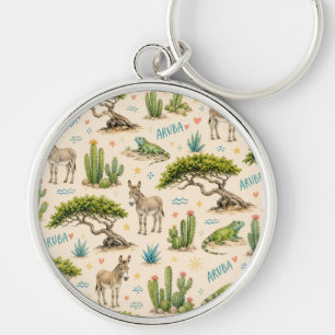 Porte-clés Arbre divi d'Aruba, âne, iguane, cactus