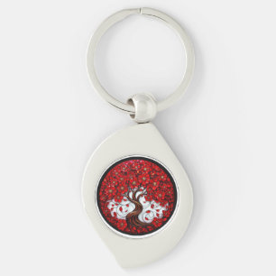 Porte-clés Arbre Fleur Rouge Vibrant avec des Détails Stylés