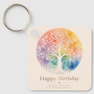 Porte-clés Arbre Fleurissant Arc-en-Ciel Anniversaire Joie