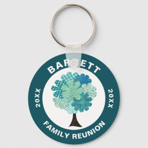 Porte-clés Arbre motif Famille Réunion Bleu Vert Souvenir