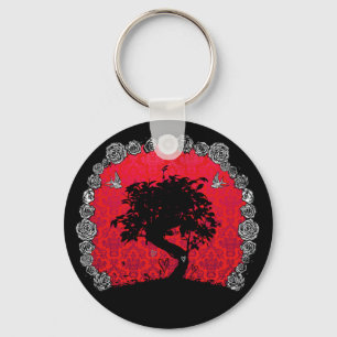 Porte-clés Arbre rose de bonsaïs de tatouage d'hirondelle