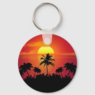 Porte-clés Arbres de palmiers couchés Silhouette-16514