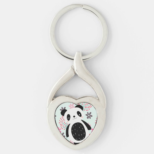 Porte-clés Arbres, fleurs et ours de panda (Devant)