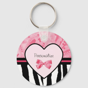 Porte-clés Arc à la mode et nom roses et noirs de motif de