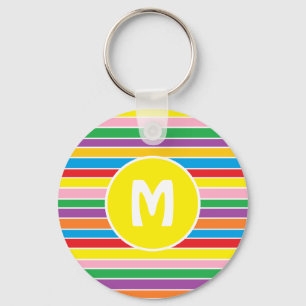 Porte-clés Arc-en-ciel vibrant à rayures colorées et monogram