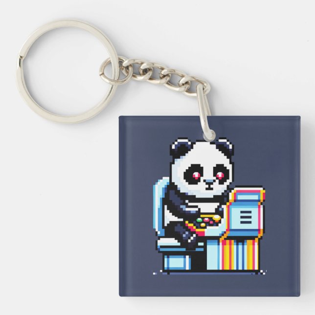 Porte-clés Arcade Panda Gamer - Retro Pixel Art Gaming Design (Devant)