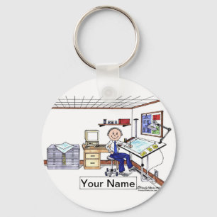 Porte-clés Architecte Personnalisé - Ingénieur, Cartoon Homme