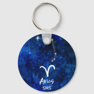 Porte-clés Aries Zodiac Constellation Blue Galaxy Monogramme