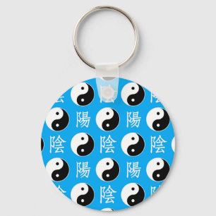 Porte-clés Arrière - plan bleu Motif chinois Yinyang
