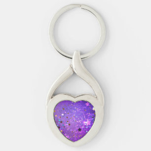Porte-clés Arrière - plan de feuille violet avec étoiles