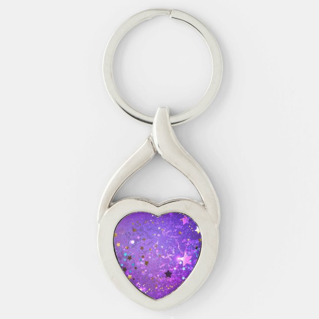 Porte-clés Arrière - plan de feuille violet avec étoiles (Devant)