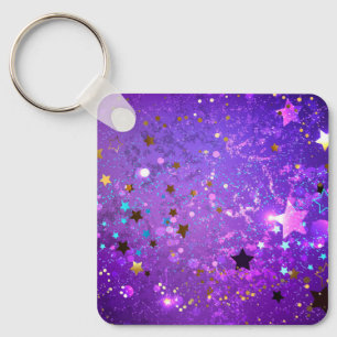 Porte-clés Arrière - plan de feuille violet avec étoiles