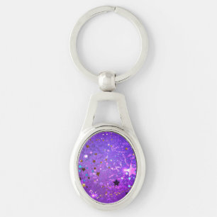 Porte-clés Arrière - plan de feuille violet avec étoiles