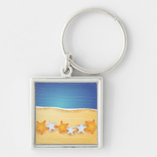 Porte-clés Arrière - plan de plage, porte - clé