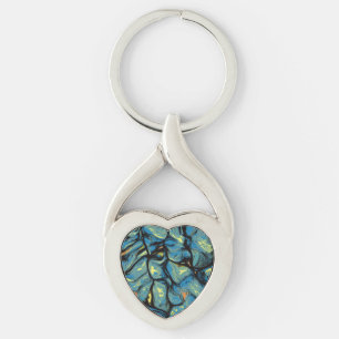 Porte-clés Art à motifs bleu et vert Abstrait