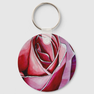 Porte-clés Art abstrait aquarelle macro fleur Rose rose