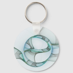 Porte-clés Art Abstrait moderne Fractal Bleu Turquoise Gris